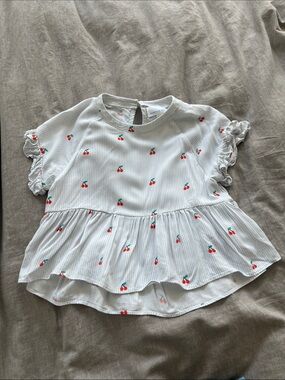 Rockets of Awesome Cherry Print Ruffle Peplum Top